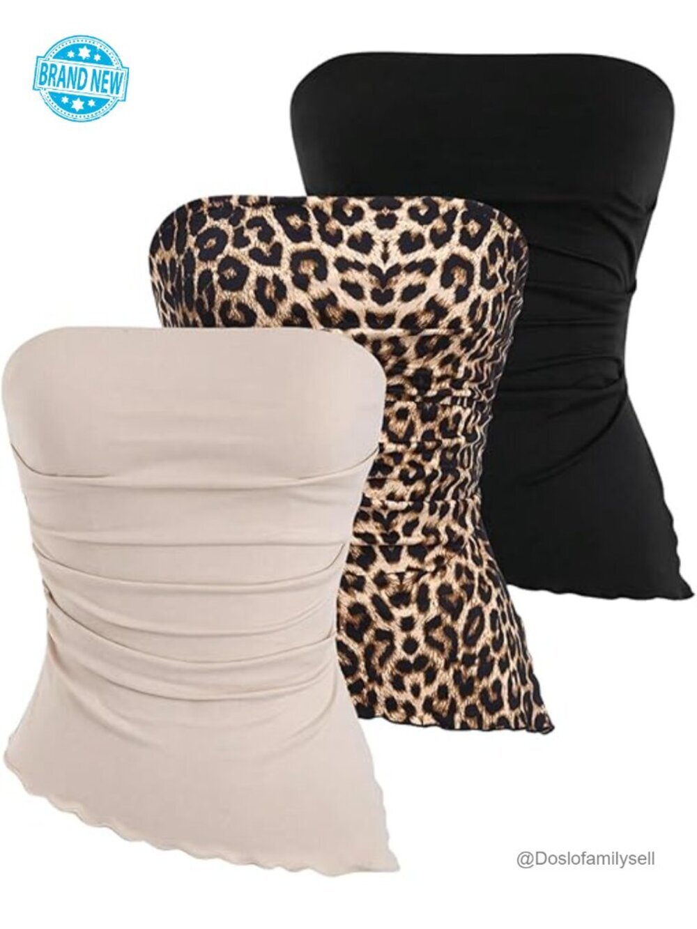 3pk Strapless Ruched Lettuce Trim Bandeau Tank Top